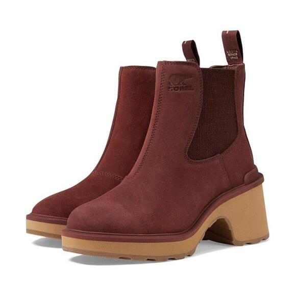 SOREL Shoes Hi-Line SpiceTawny Buff Heeled Chelsea Boots - Picture 1 of 5